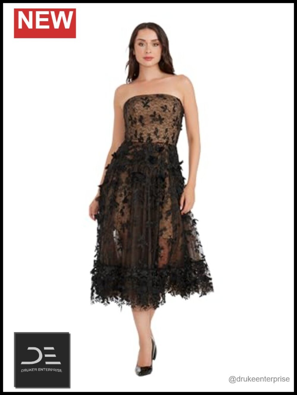 Kailyn Fit and Flare Midi Dress Square Neck Sleeveless Cocktail Party
